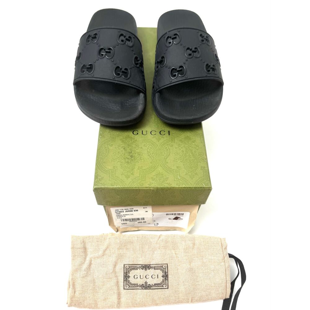 Women's Gucci Black Rubber GG Slides Size 36 - Picture 6 of 8